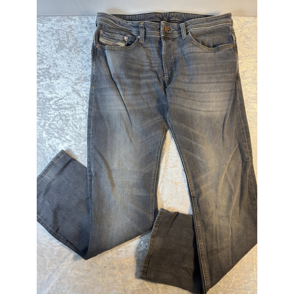 Diesel Safado Jeans Mens 34x32 Straight Leg Gray Stretch Denim Faded Wash
